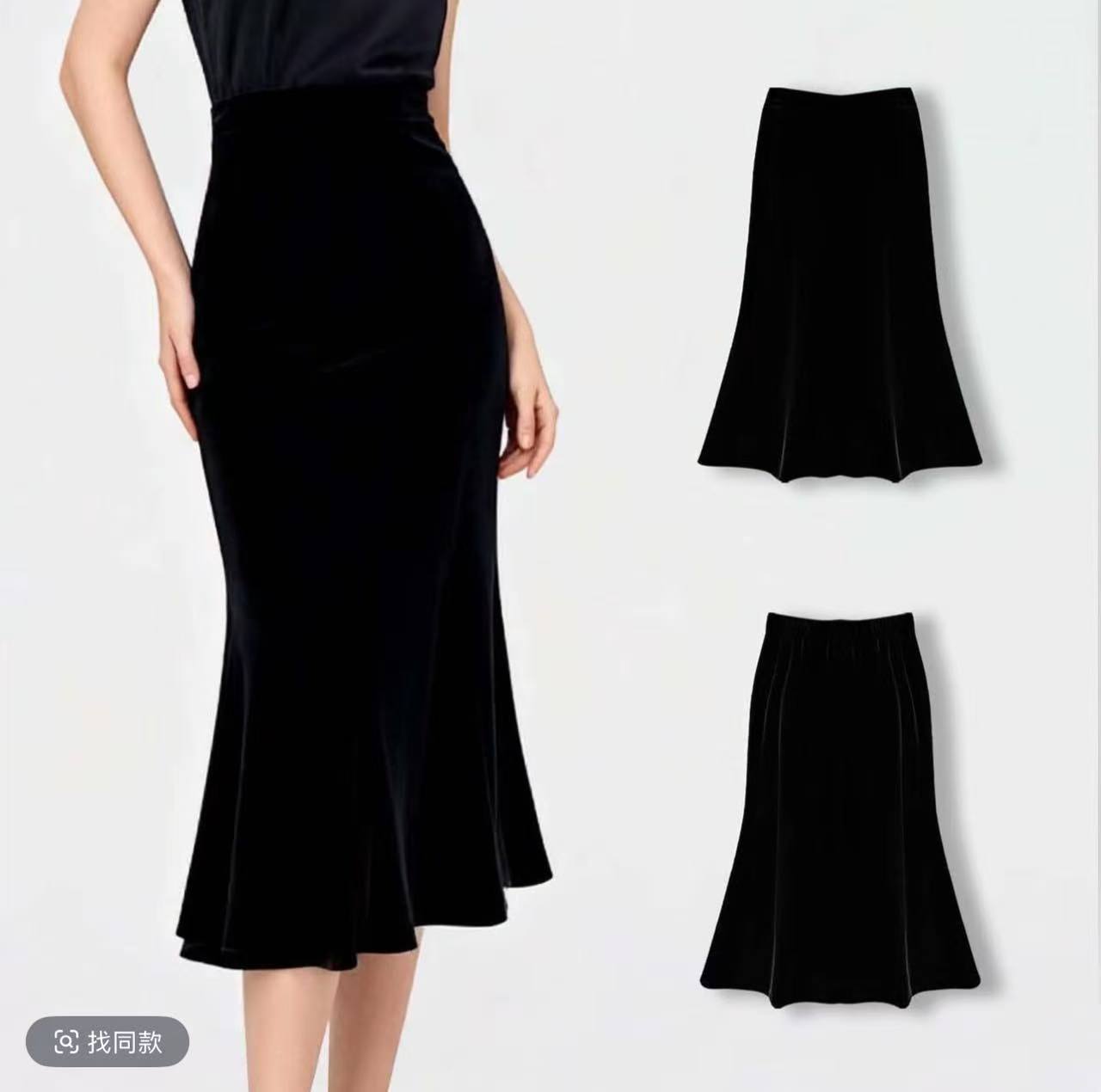 7334-2 金丝绒半身裙厚款秋冬长款高腰显瘦百搭鱼尾裙