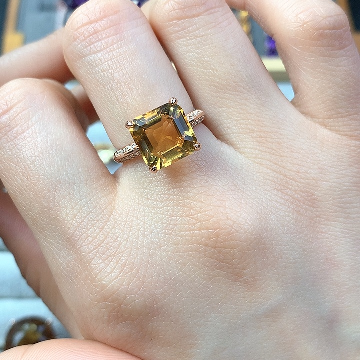 黄晶戒指银S925镶嵌天然黄水晶