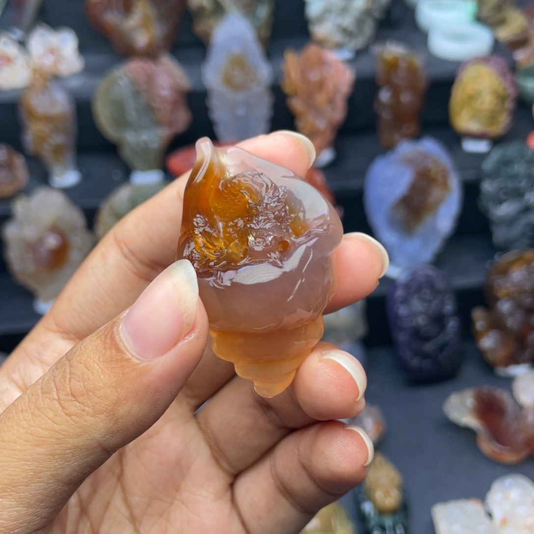 定制玛瑙未镶嵌手工雕刻海螺龙