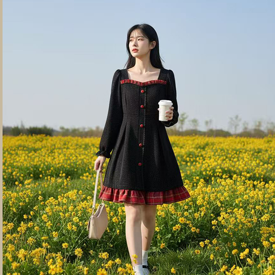 微胖mm大码女装法式圣诞春季收腰显瘦红色减龄甜美网红连衣裙2586