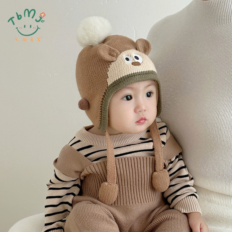 可爱针织儿童帽秋冬季婴幼儿男女宝宝护耳帽冬款针织保暖毛线帽潮