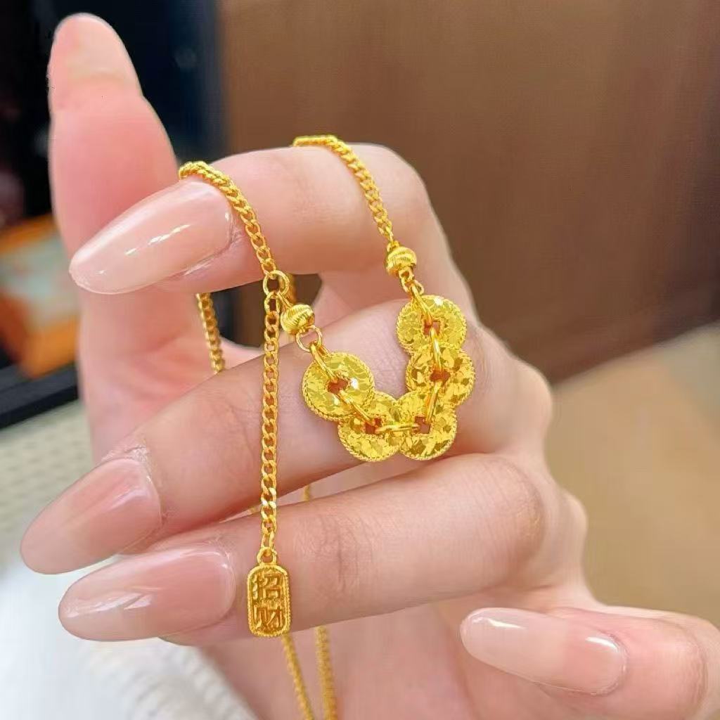 LSMM 时尚百搭精美金色五帝钱项链
