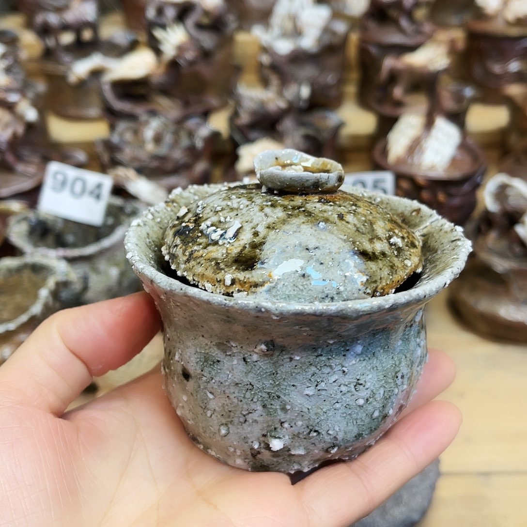 瓶柴烧石头手捏复烧盖碗微瑕