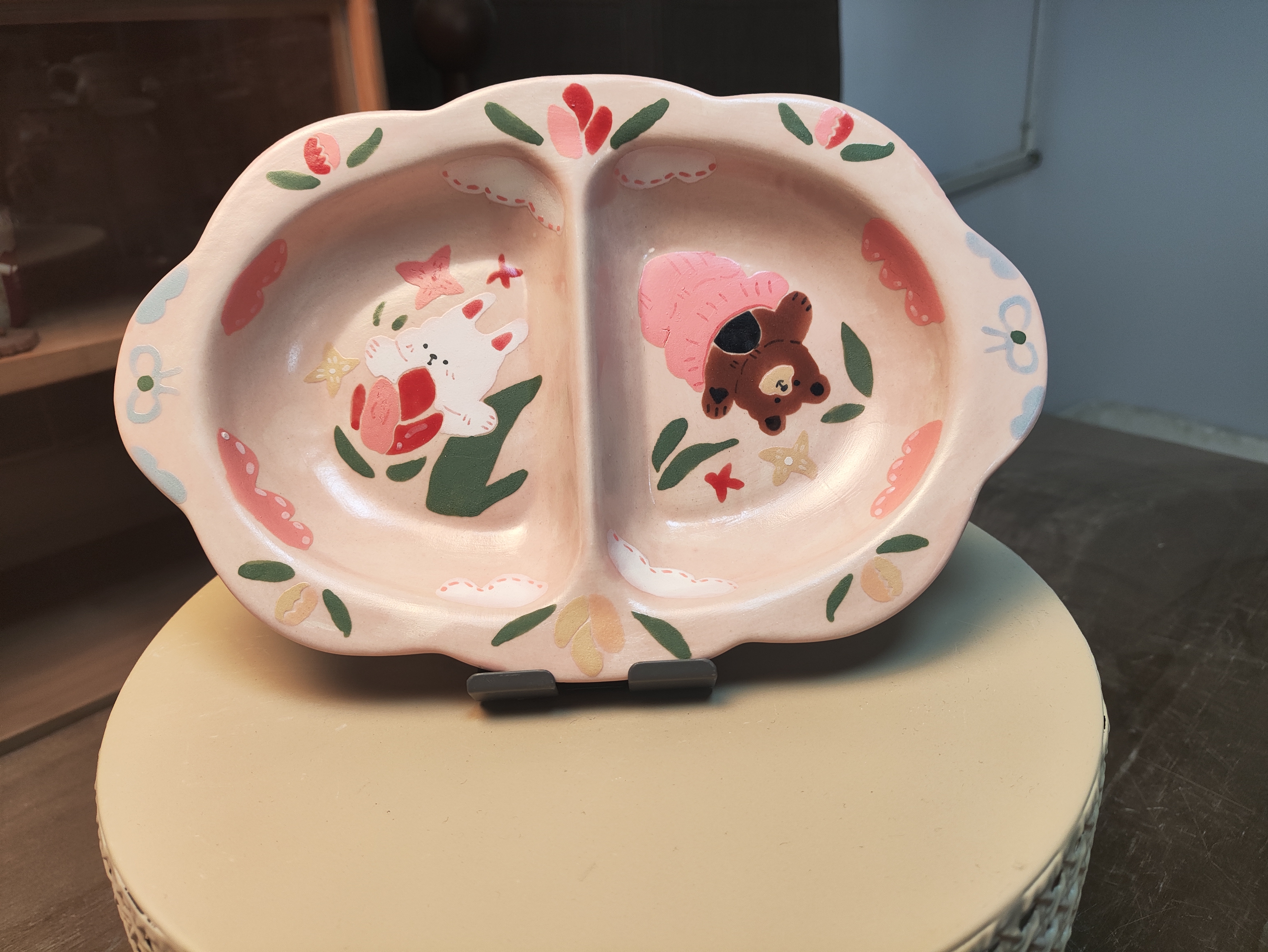 a485花卉小熊兔子分餐盘陶瓷盘子