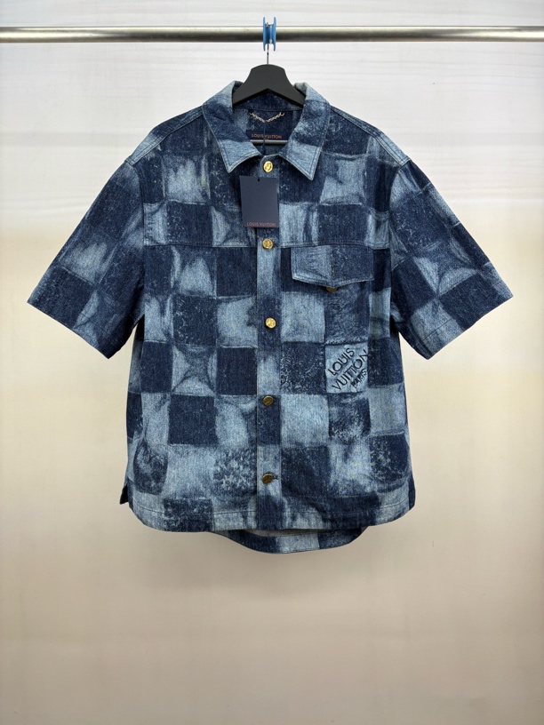 未使用 LouisVuitton/路易威登 扎染棋盘格牛仔衬衫/XL码/M8638