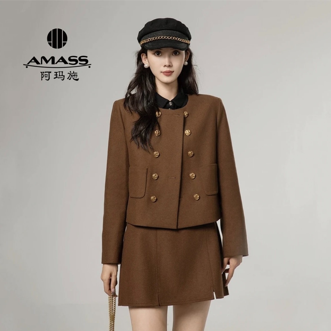 AMASS/阿玛施秋季女外套气质双排扣经典长袖小香风外套5400837