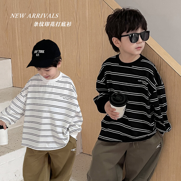 布迪儿条纹韩版长袖吸汗男童印花男T恤春秋童秋款休闲童装AC4024