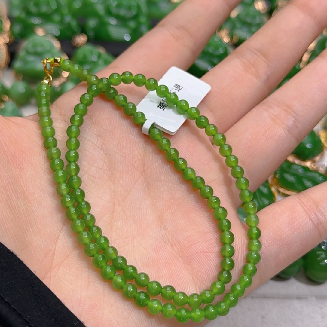 和田玉（碧玉）18K金镶嵌项链