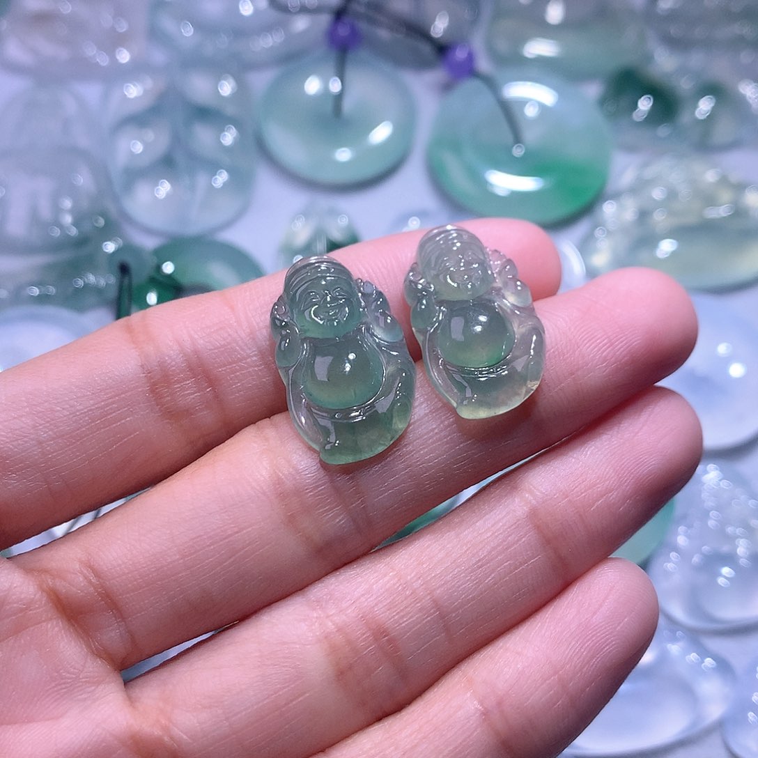 【闪购商品】翡翠颈饰18K金镶嵌一对