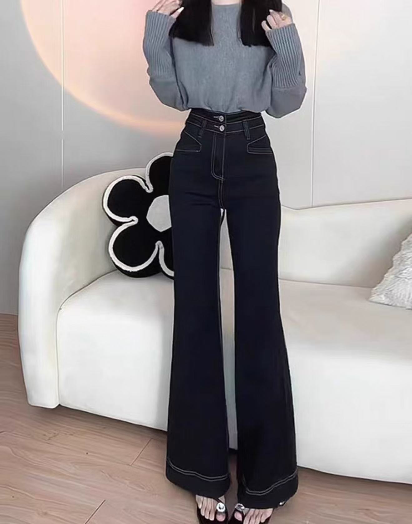 9757（图片以直播间实物为准）冬季黑灰色喇叭裤子2025新款微喇叭