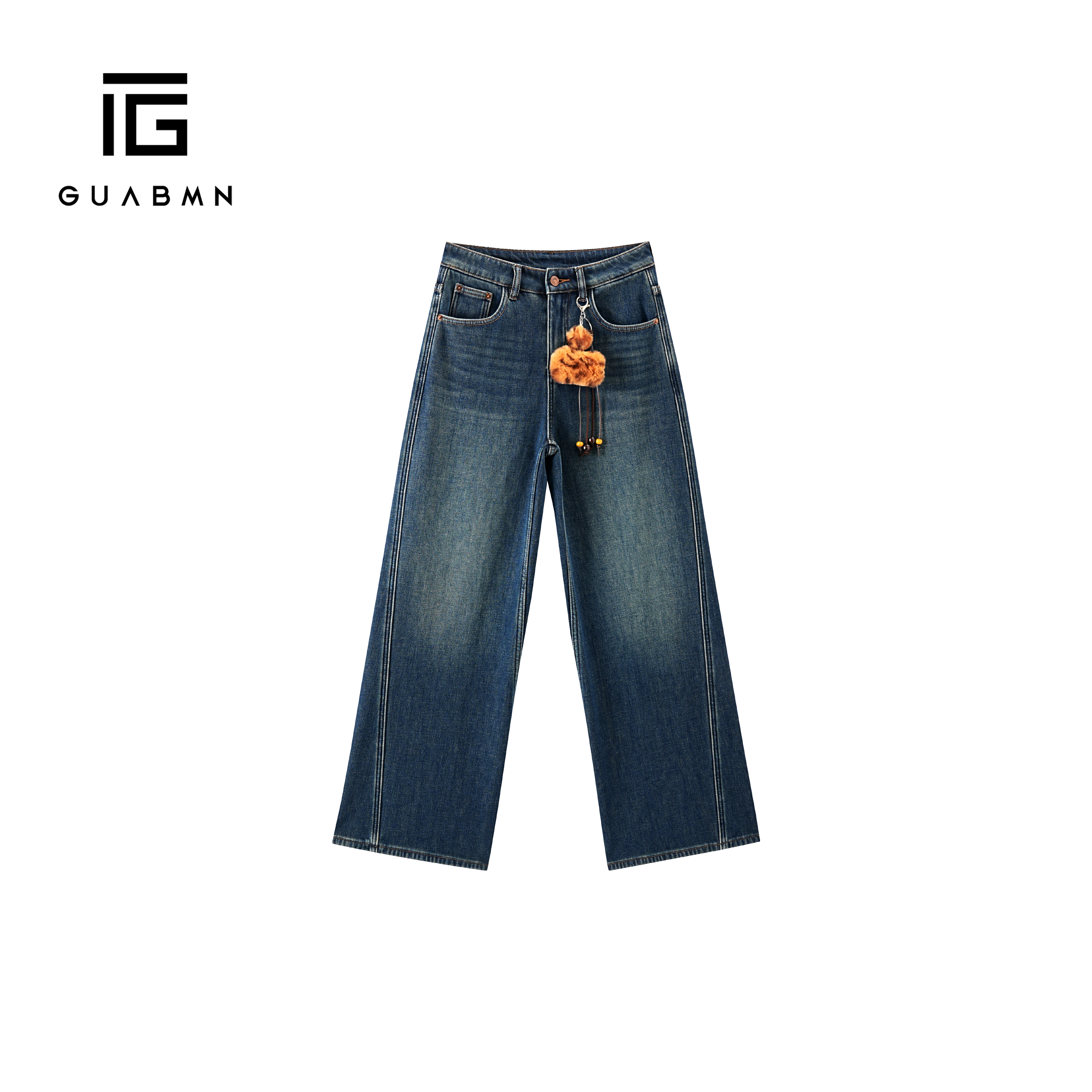 GUABMN2025秋冬新款加绒高腰宽松显瘦直筒裤复古阔腿牛仔裤5962