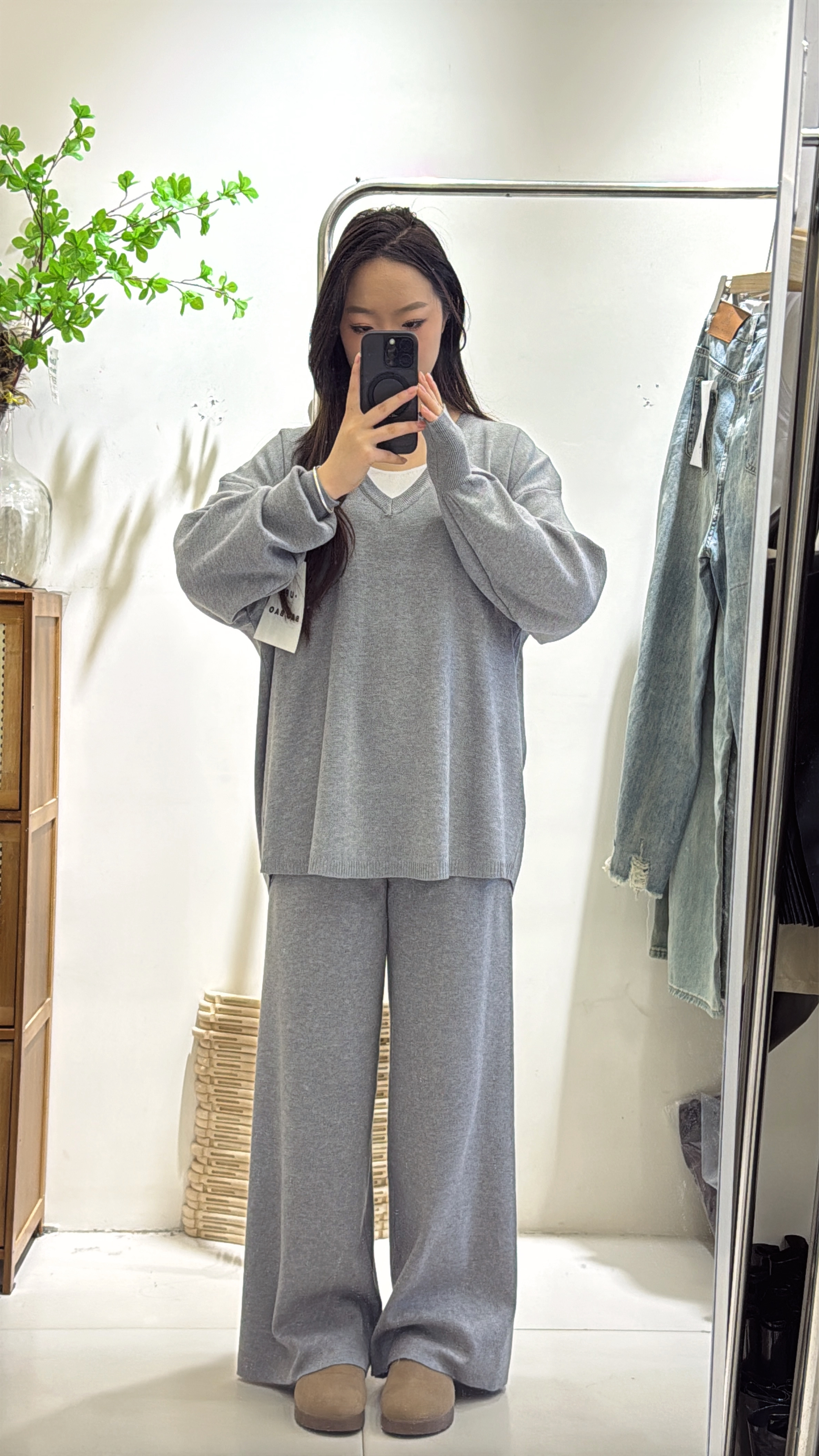 春季慵懒风针织毛衣宽松显瘦孕妇套装时尚阔腿裤两件套