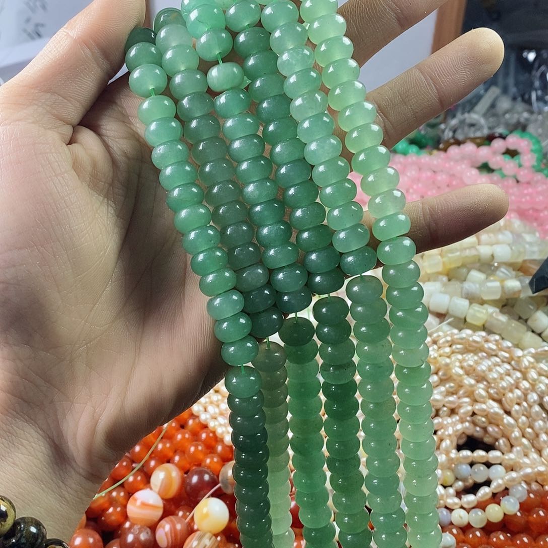 玛瑙/玉髓珠宝半成品未镶嵌一条天然6×10绿东岭玉隔片