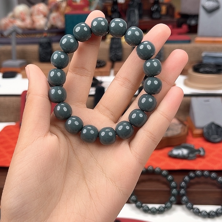 旭***行和田玉未镶嵌手串卡12精工老型珠纯莫兰迪灰