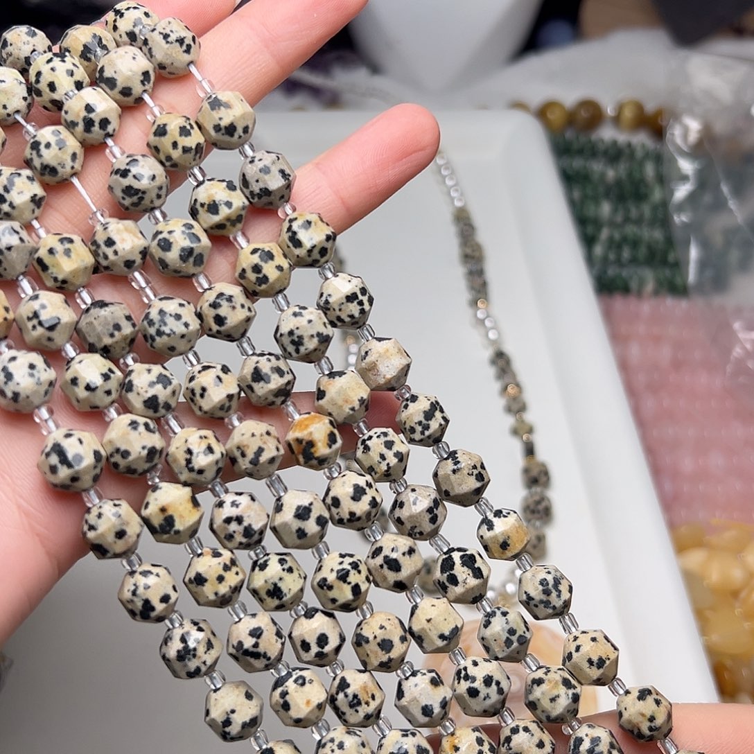 玛瑙/玉髓合金珠宝半成品I221。9.5mm天然斑点石转运柱一条