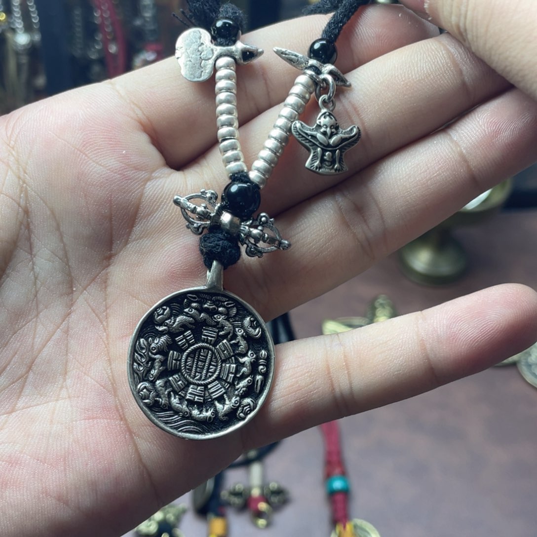 纯银迷你猪鼻九宫八卦牌