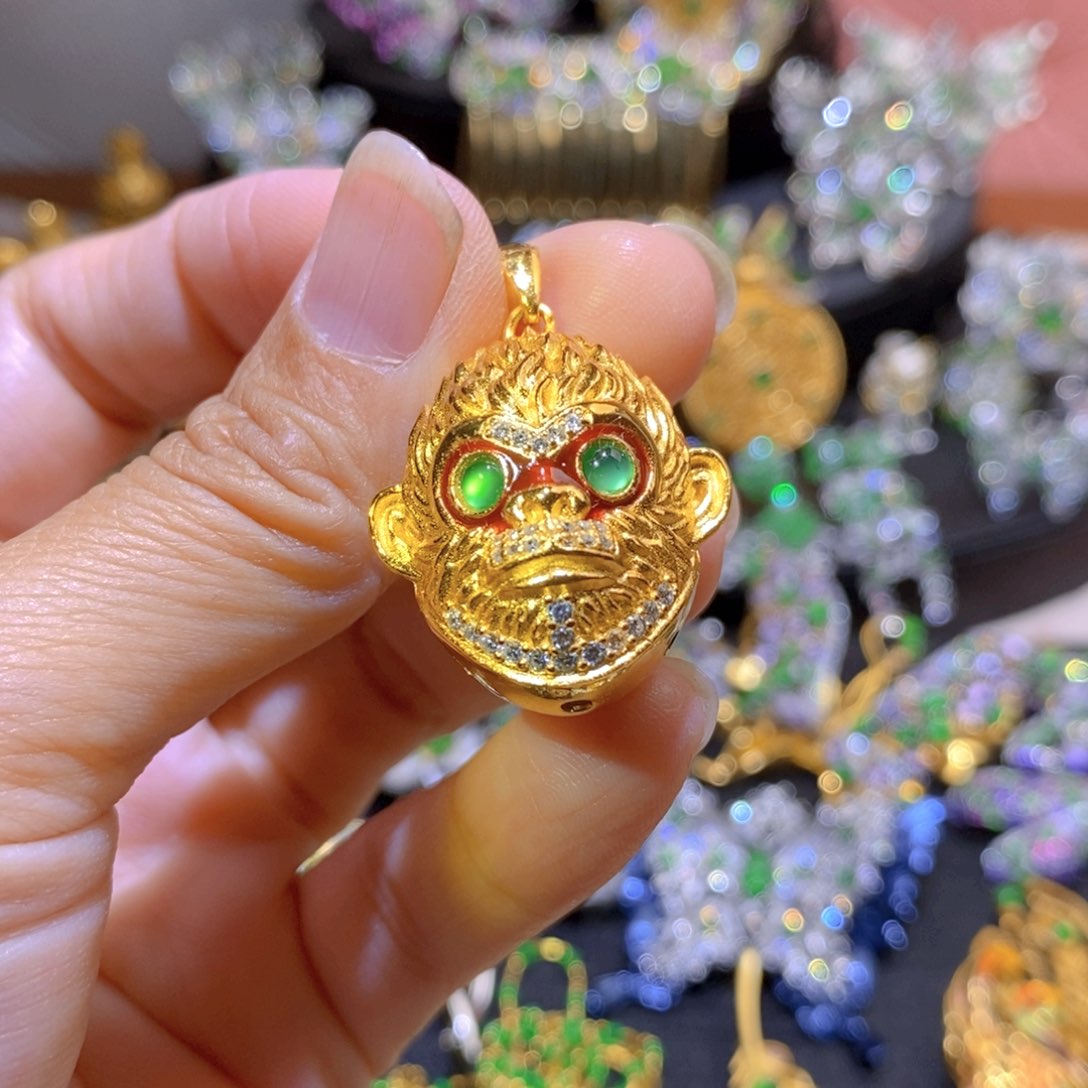 吊坠(不含链)银S925镶嵌翡翠