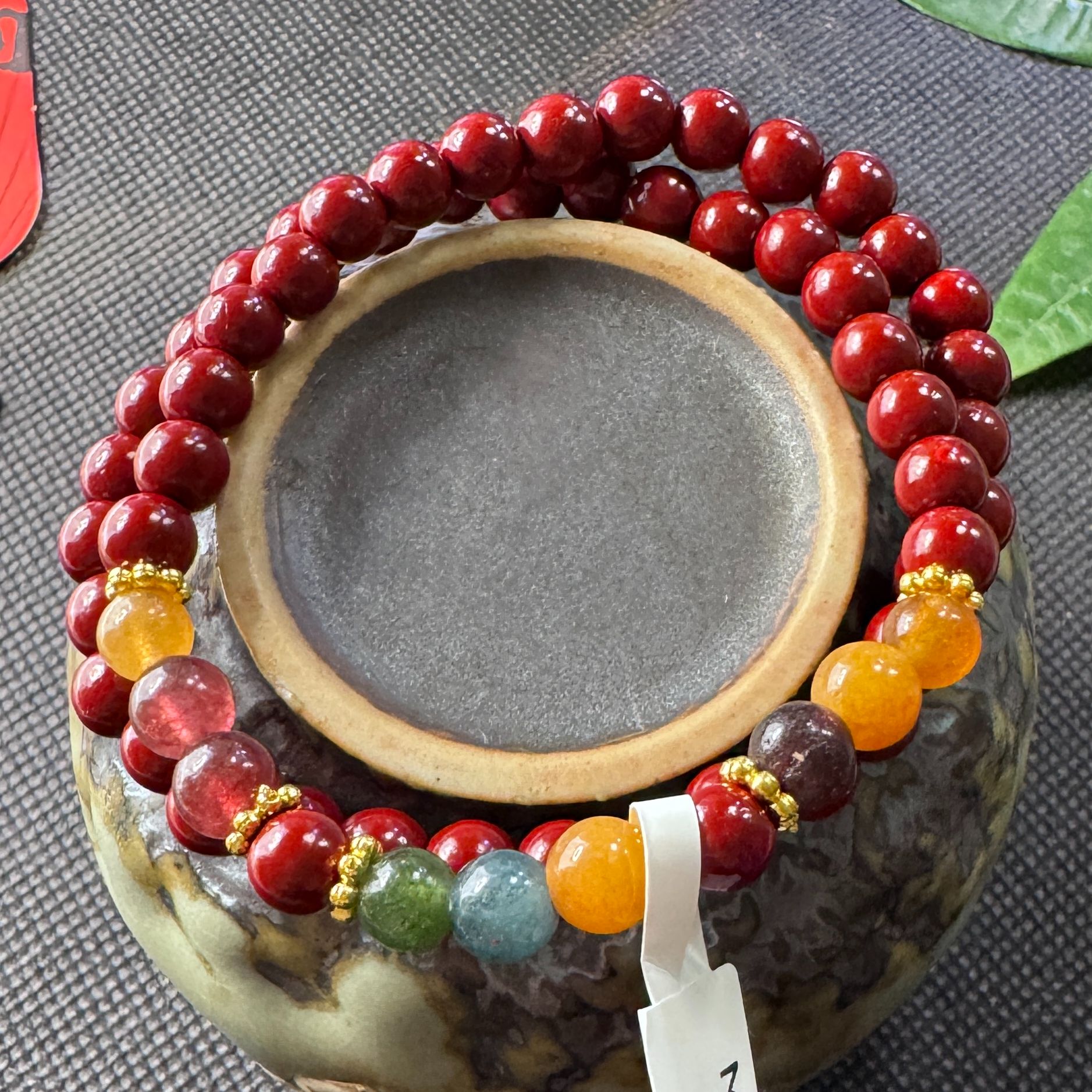 含辰砂工艺品精美碧玺双圈手串-MX049 无礼盒