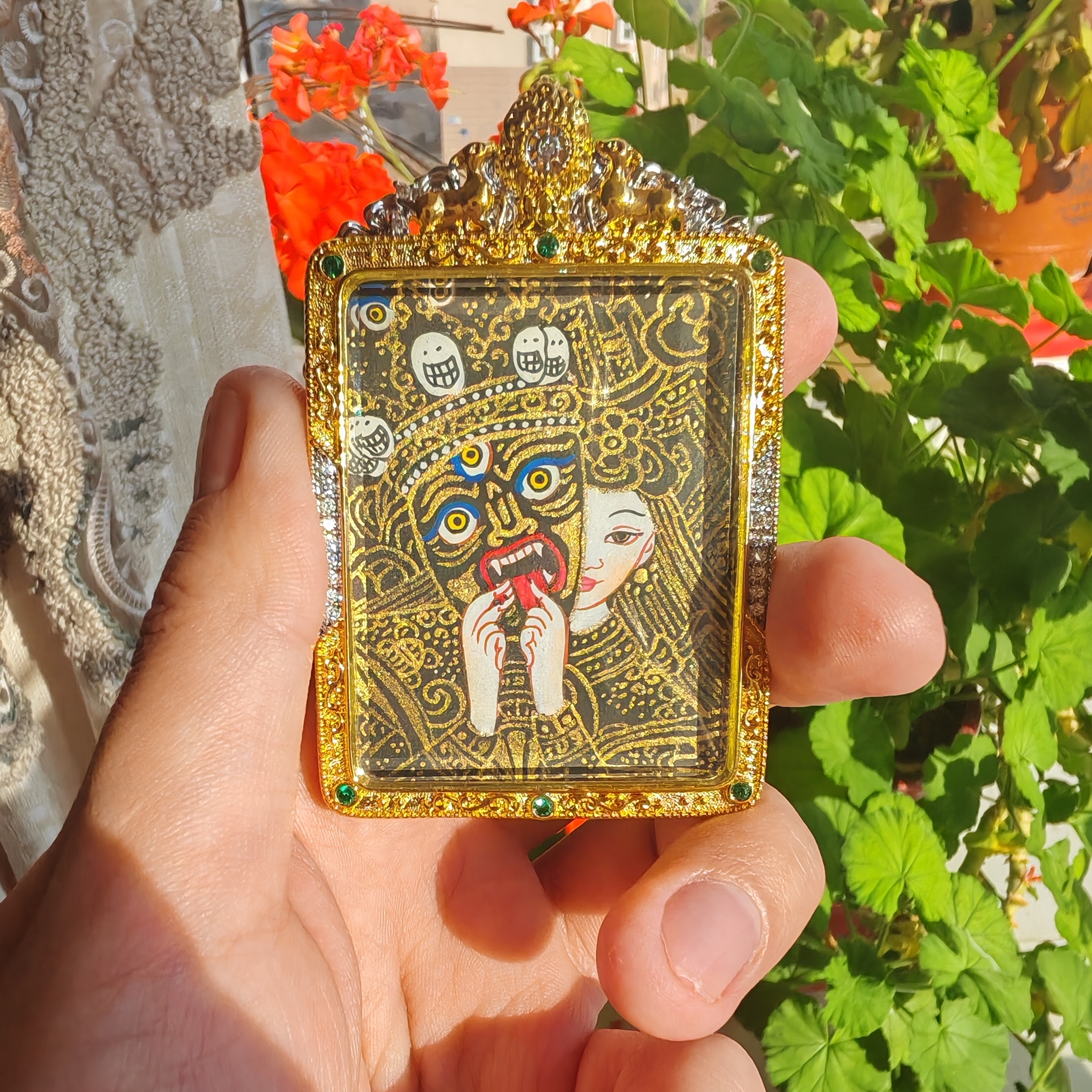 纯手绘黑金扎基拉姆前世今生唐卡