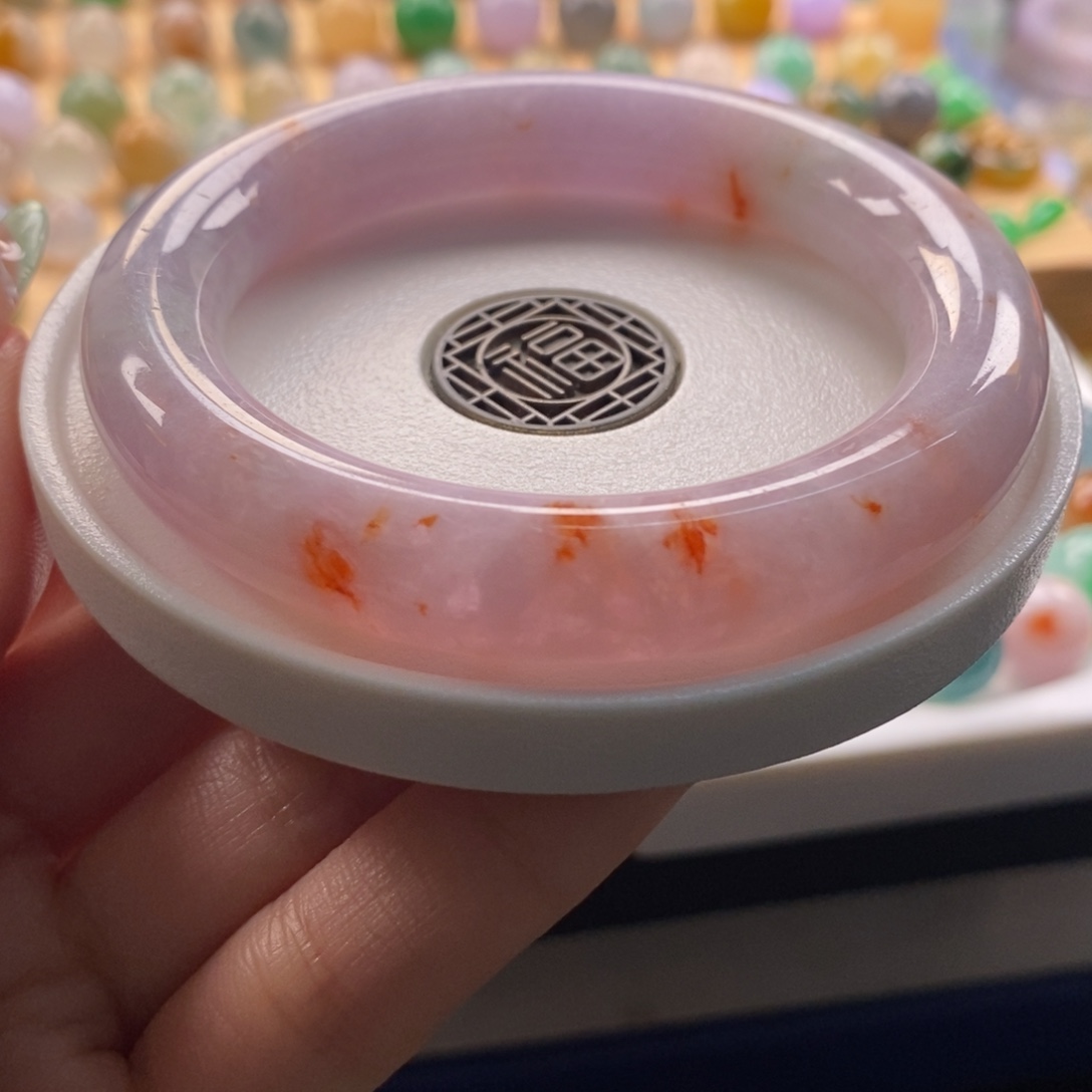 翡翠未镶嵌手镯粉底洒金特色手镯卡51圈口