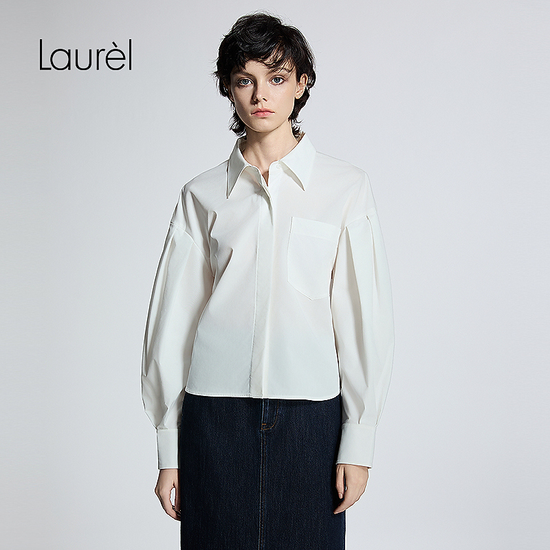 【晨粉专享】Laurel夏新款泡泡袖衬衫女L355C02200