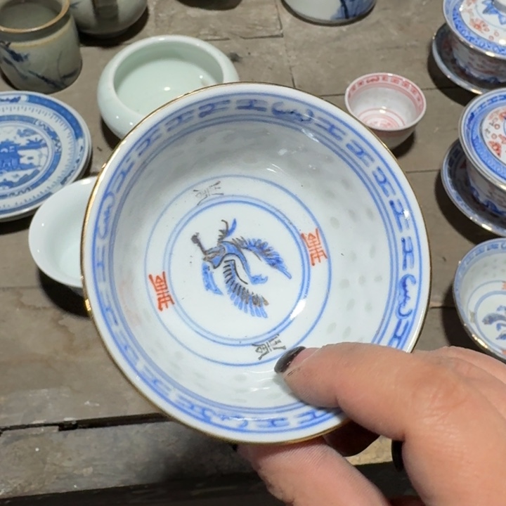 摆件加彩描金朱雀主人茶碗