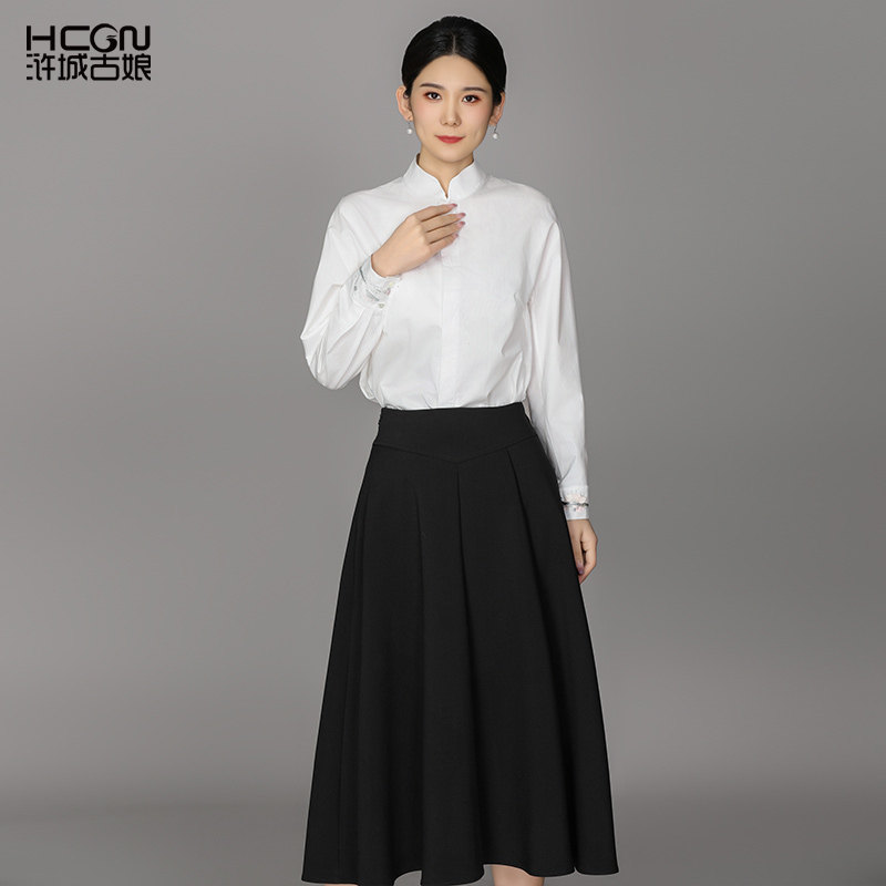 【纯棉】hcgn中国风精致刺绣立领宽松气质女香满堂中式衬衫ACL18992