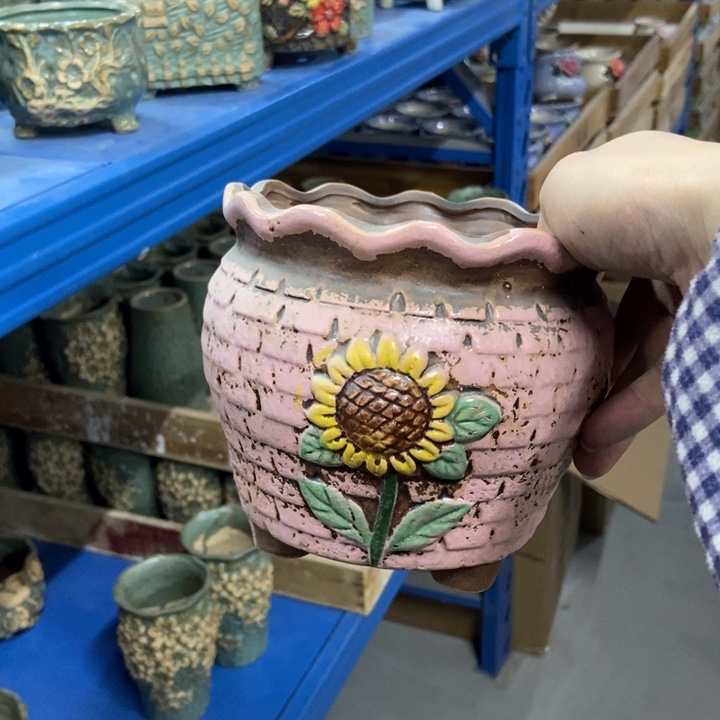 陶瓷花盆单场满9.9发14*13.5粉