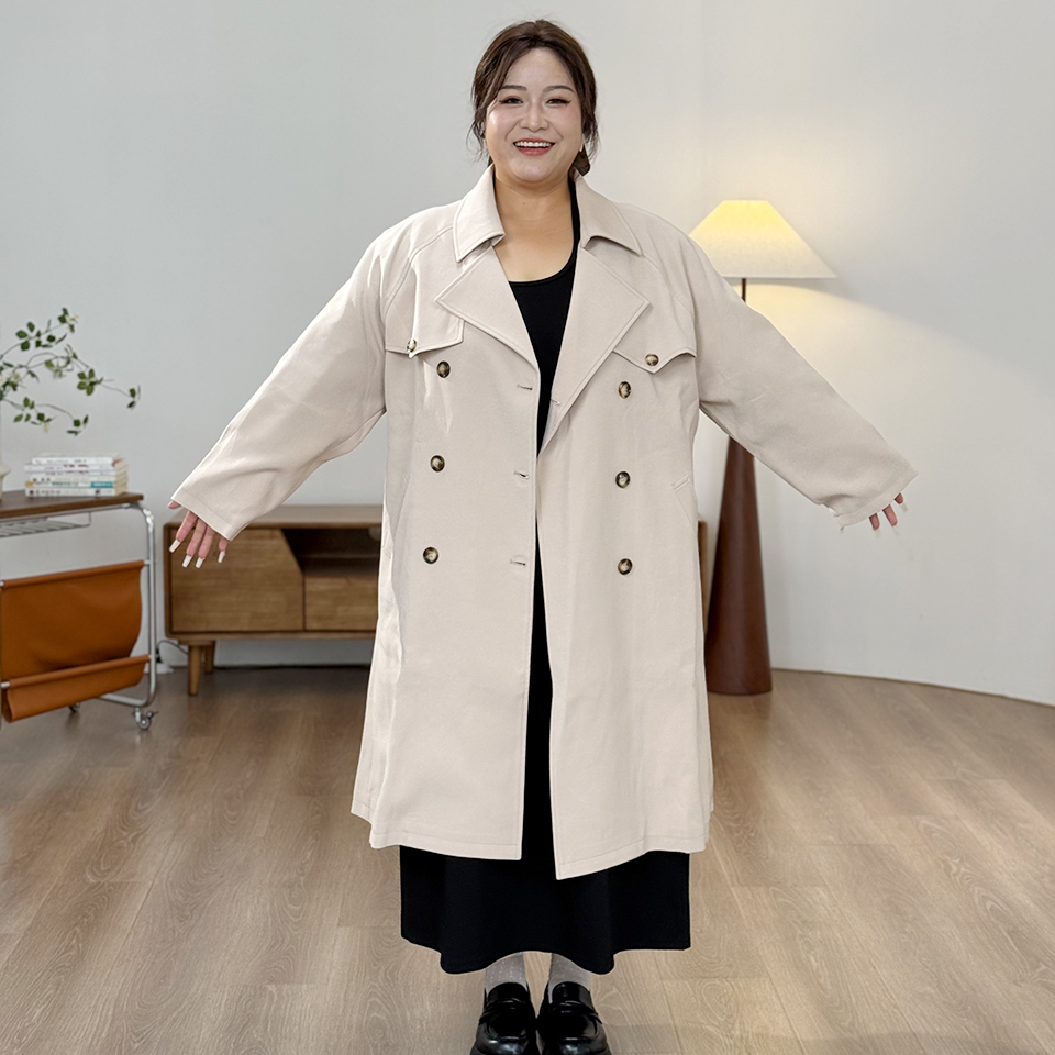 30869秋季新款胖MM风衣外套大码女秋新款宽松显瘦长款风衣