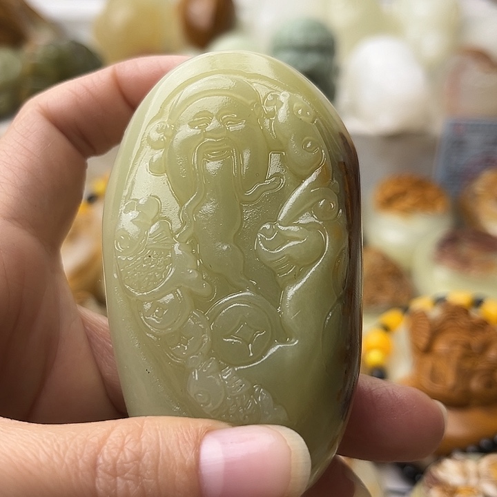 石材古青石不退换财神微瑕