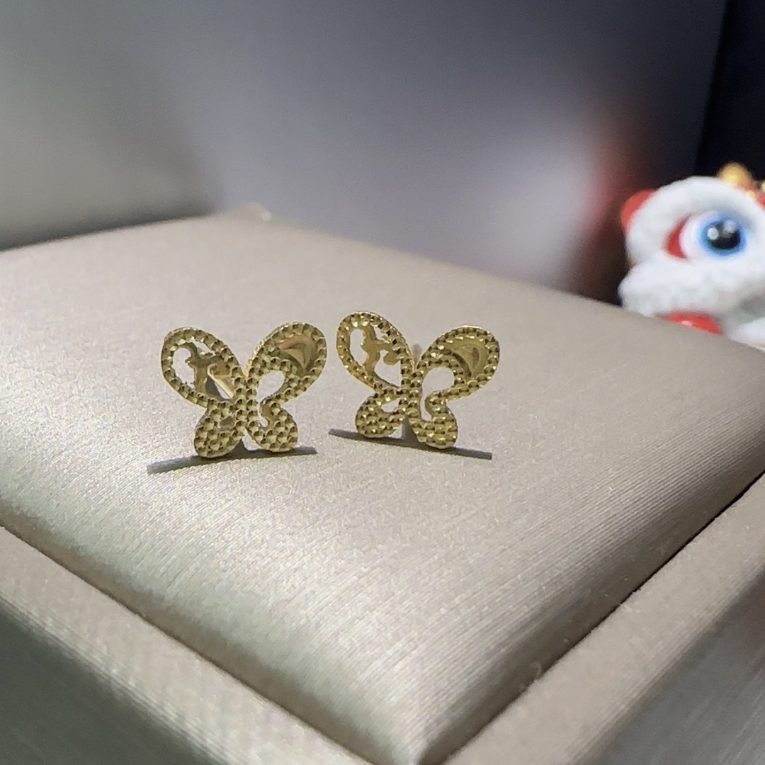 5G足金999耳钉镂空蝴蝶