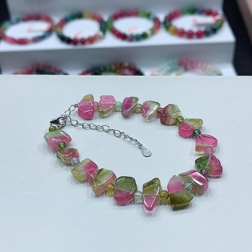 【闪购商品】碧玺手链未镶嵌老矿彩虹西瓜碧玺手链