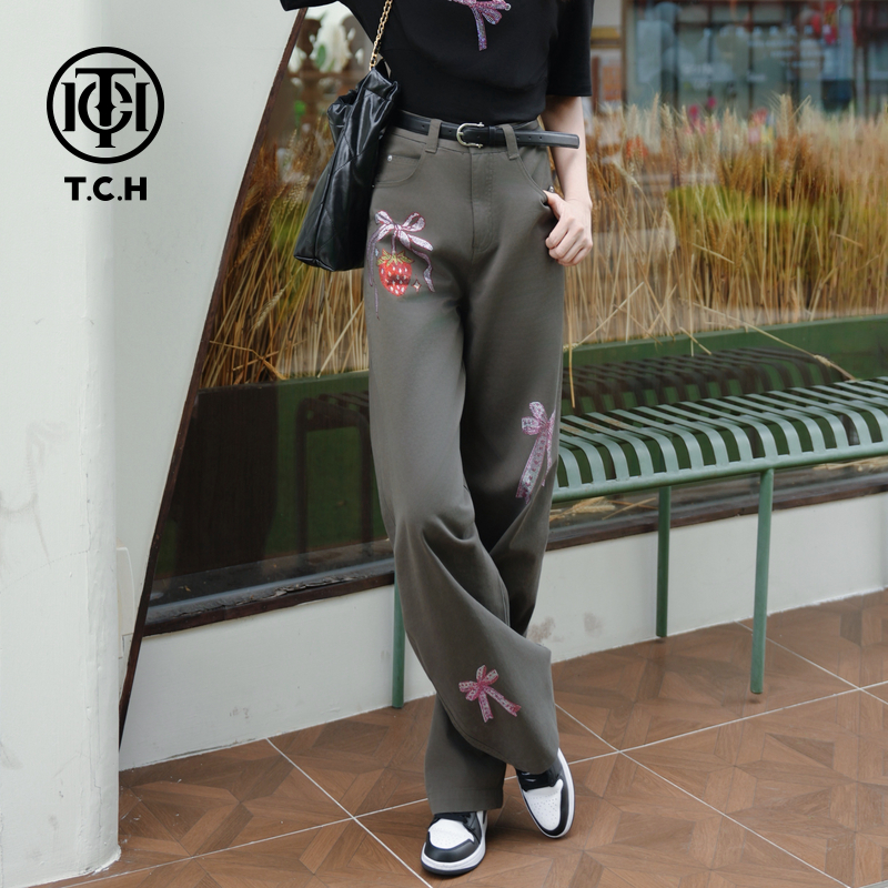TCH私服秋款烫钻新时尚淑女百搭新潮流牛仔裤T75C20E5052轻奢tch