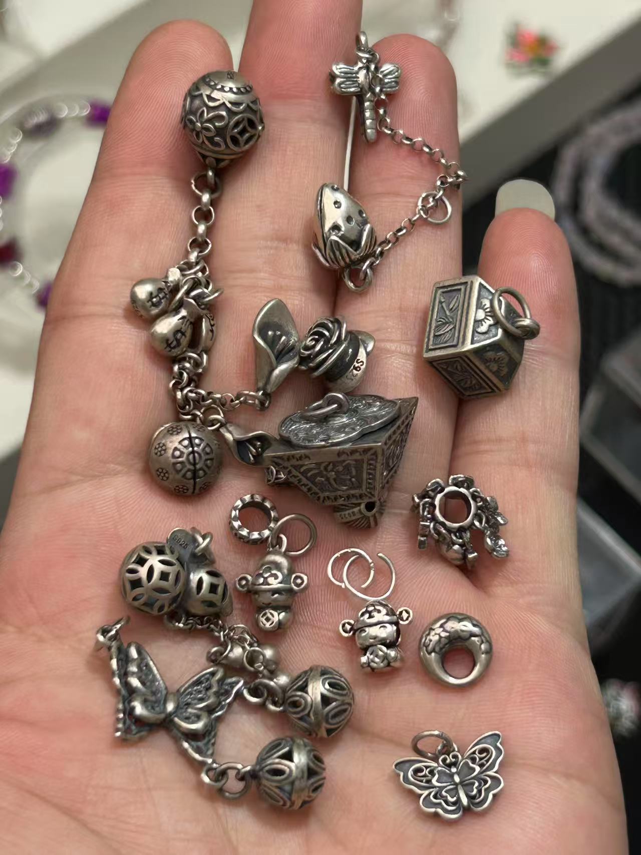 925银珐琅银制品 925银饰diy流苏滴流配件【满19包邮】时尚复古