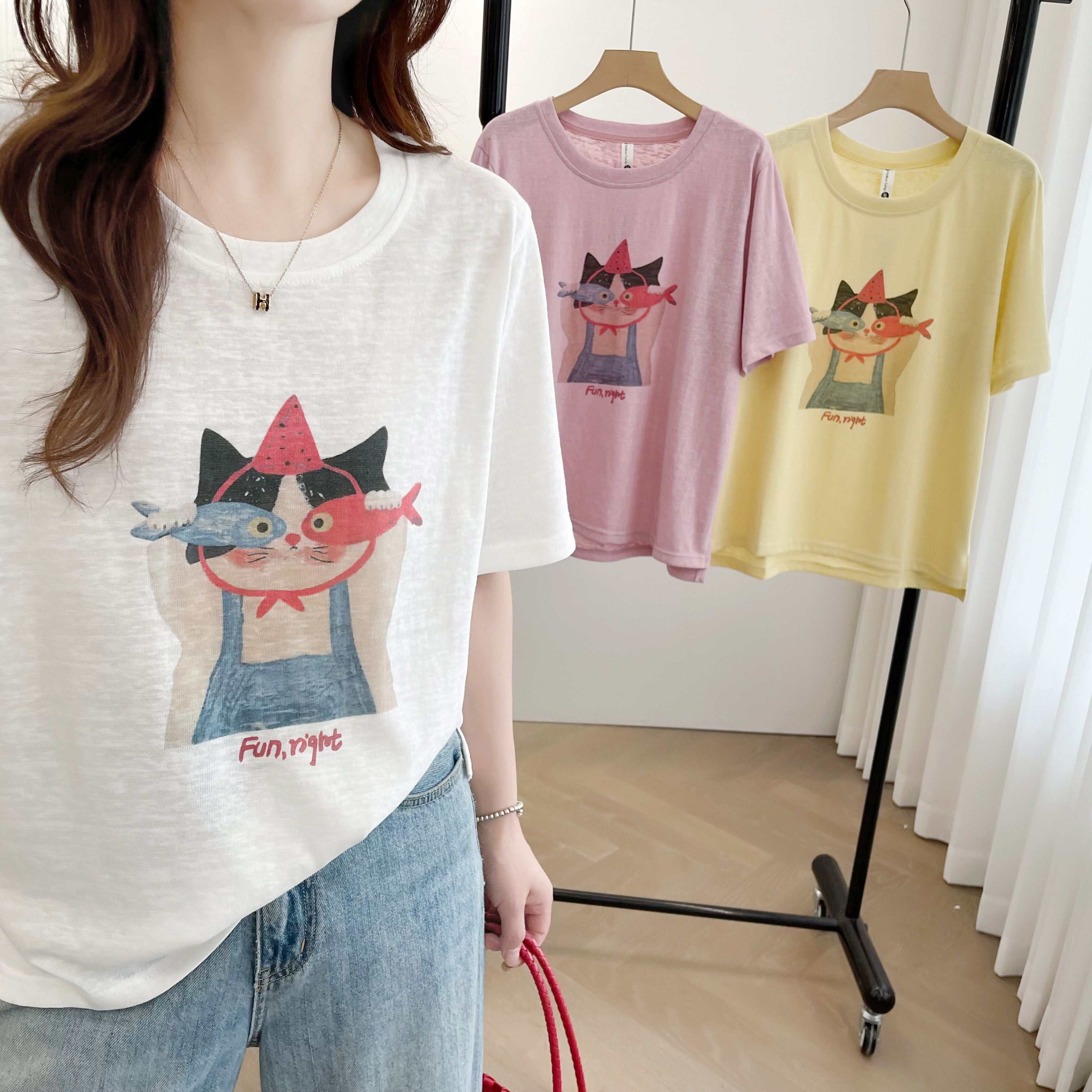 2025夏季新款大码气质百搭减龄宽松显瘦ins吸汗卡通印花短袖T恤