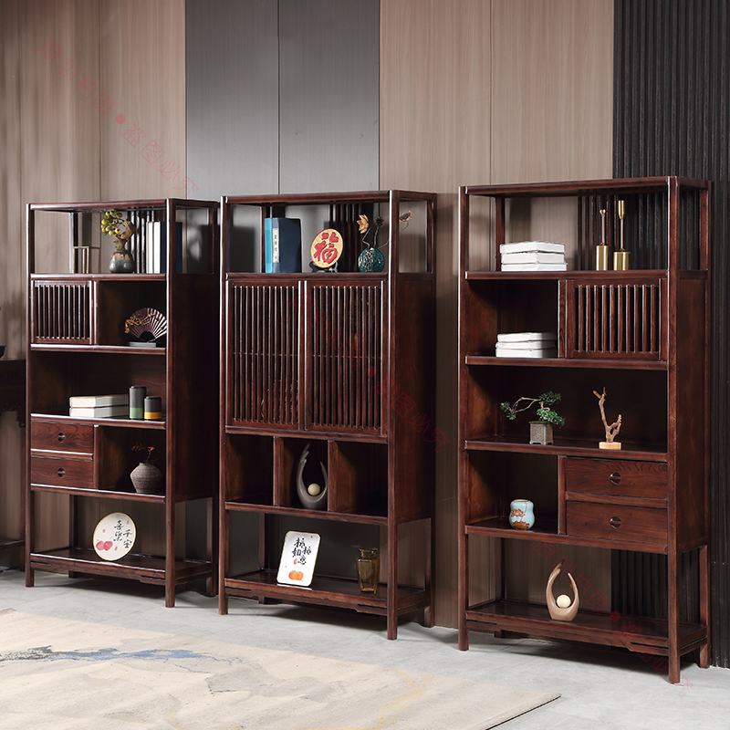 博古架新中式北方老榆木多宝阁客厅展示柜隔断置物架古董陈列柜