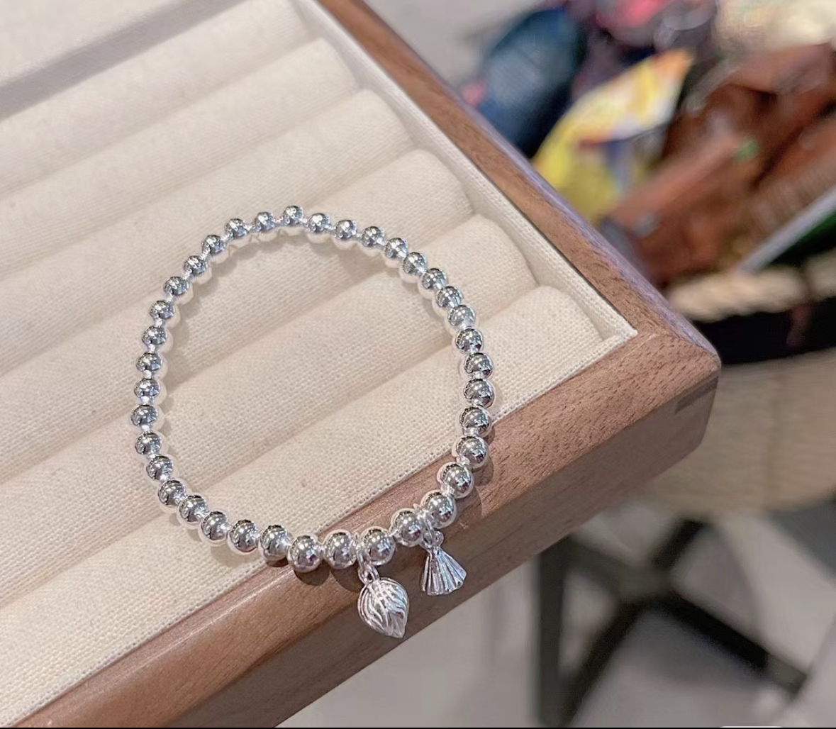 足银手链 A11 两世欢银手链足银手串情侣银饰银珠手链节日礼物