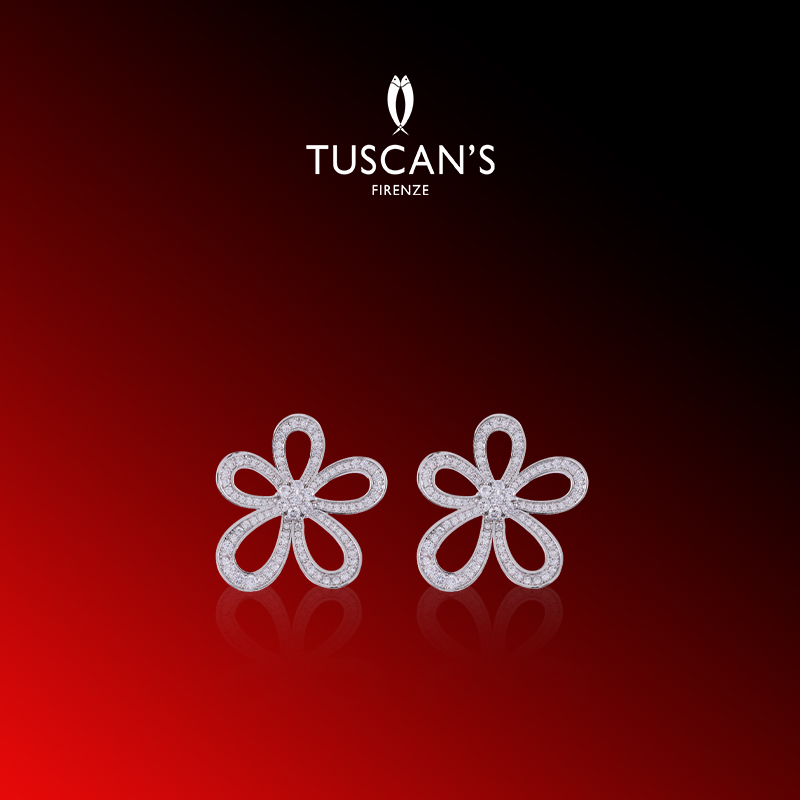 铜合金合成锆石耳饰 简约ins风满钻镶钻小花气质耳钉时代双鱼