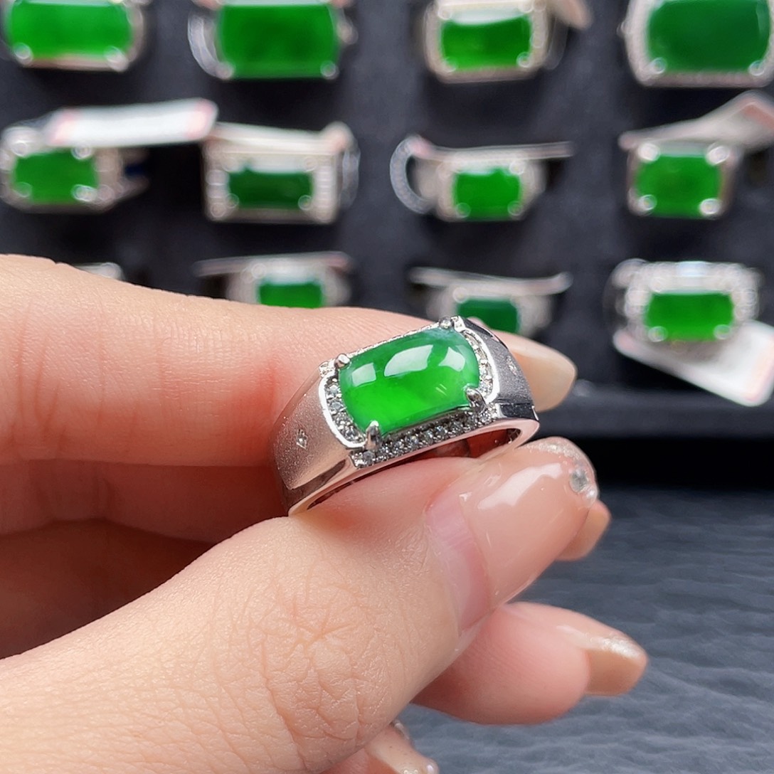 翡翠戒指银S925镶嵌编号0035