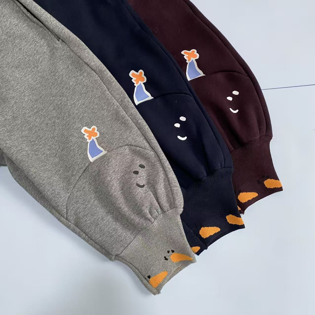 25冬季新款趣味胡萝卜鼻子男女童针织拼接加绒长裤