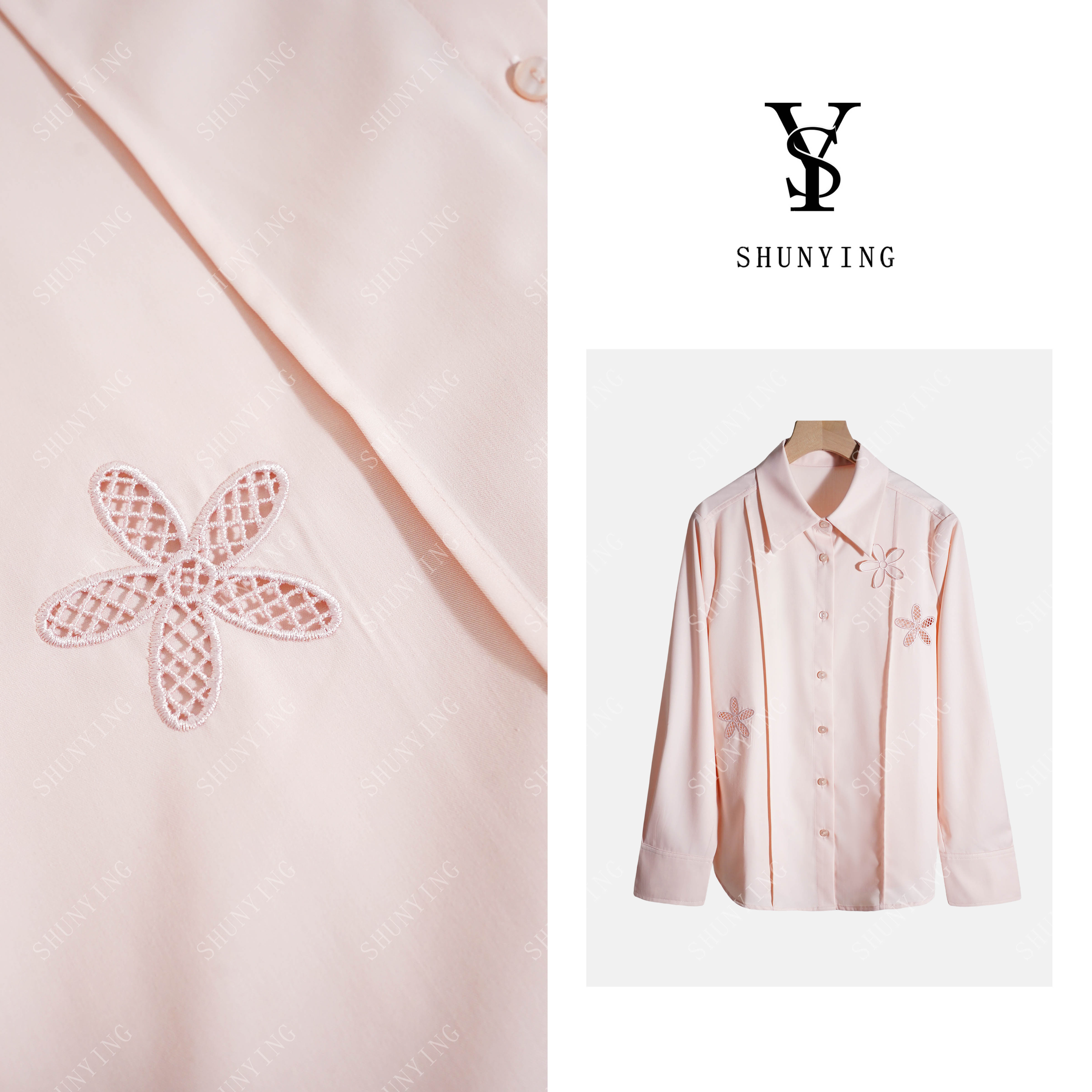 【仟娜】文艺清新范~法式复古镂空手工刺绣花朵衬衫SY71C1025