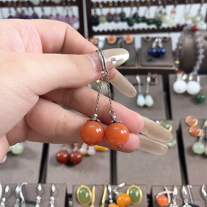 南红玛瑙耳饰银S925镶嵌12.5左右