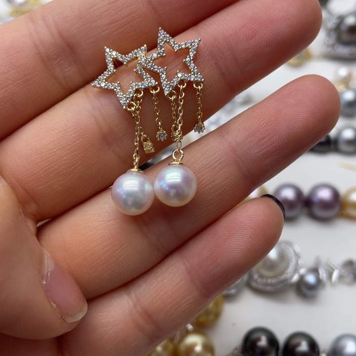 海水珍珠耳饰银S925镶嵌