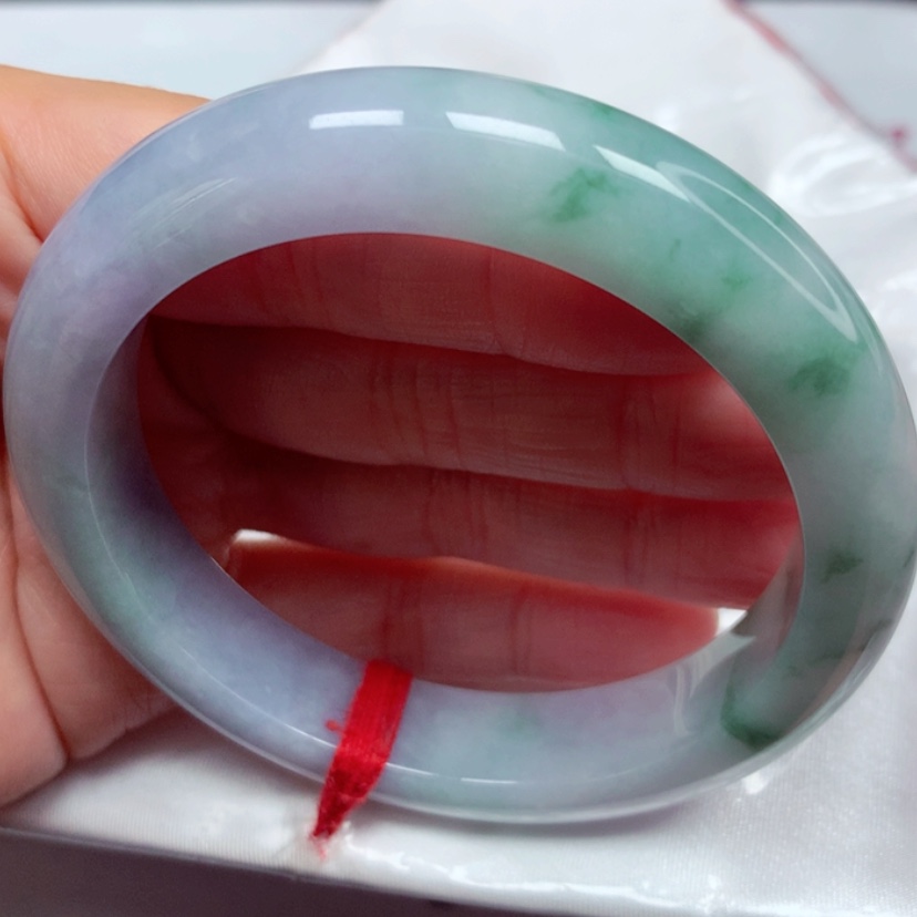 【闪购商品】翡翠手镯未镶嵌冰胶飘花春彩手镯5657圈36号