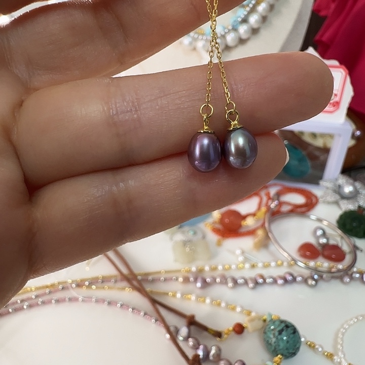 街***园耳饰淡水珍珠银S925镶嵌