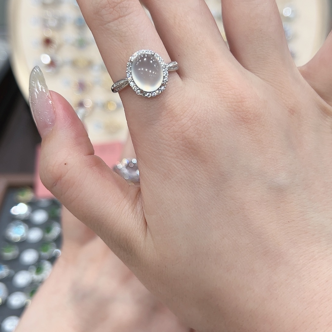 蛇纹石玉戒指银S925镶嵌-***儿