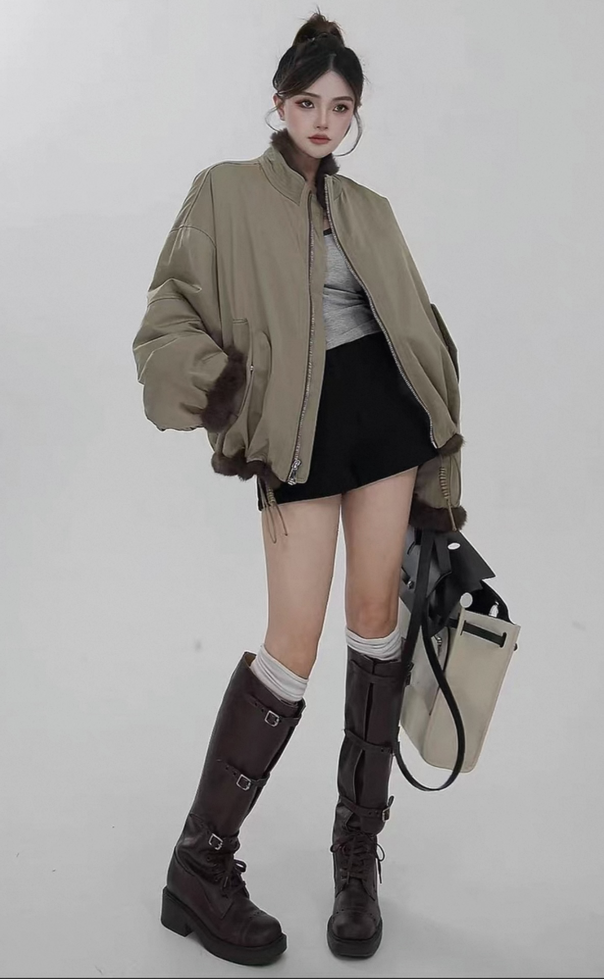 九尺皮草 捡漏安哥拉兔毛两名穿工装短裤外套