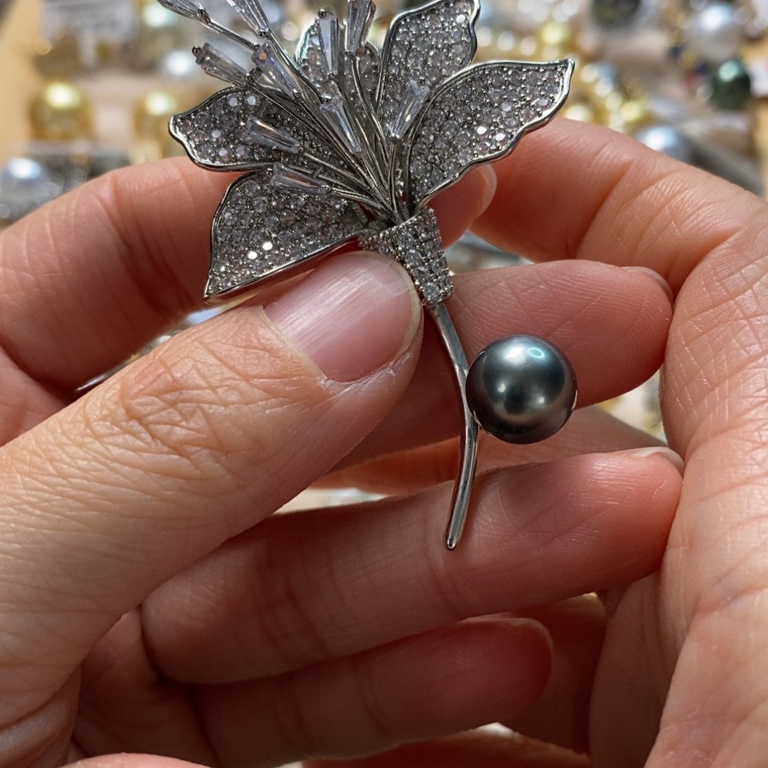 海水珍珠胸针合金