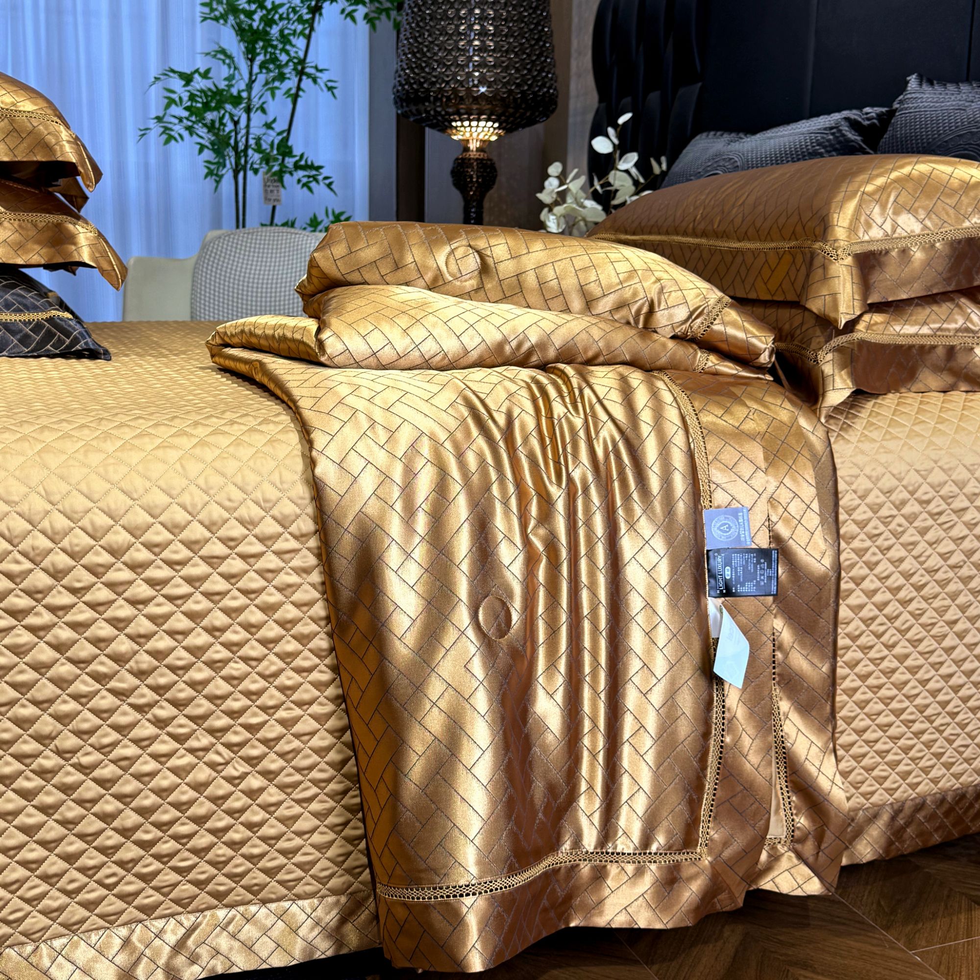 HMJ-贵妇色织真丝镂空兰精天丝夏凉被桑蚕丝软凉席四件套