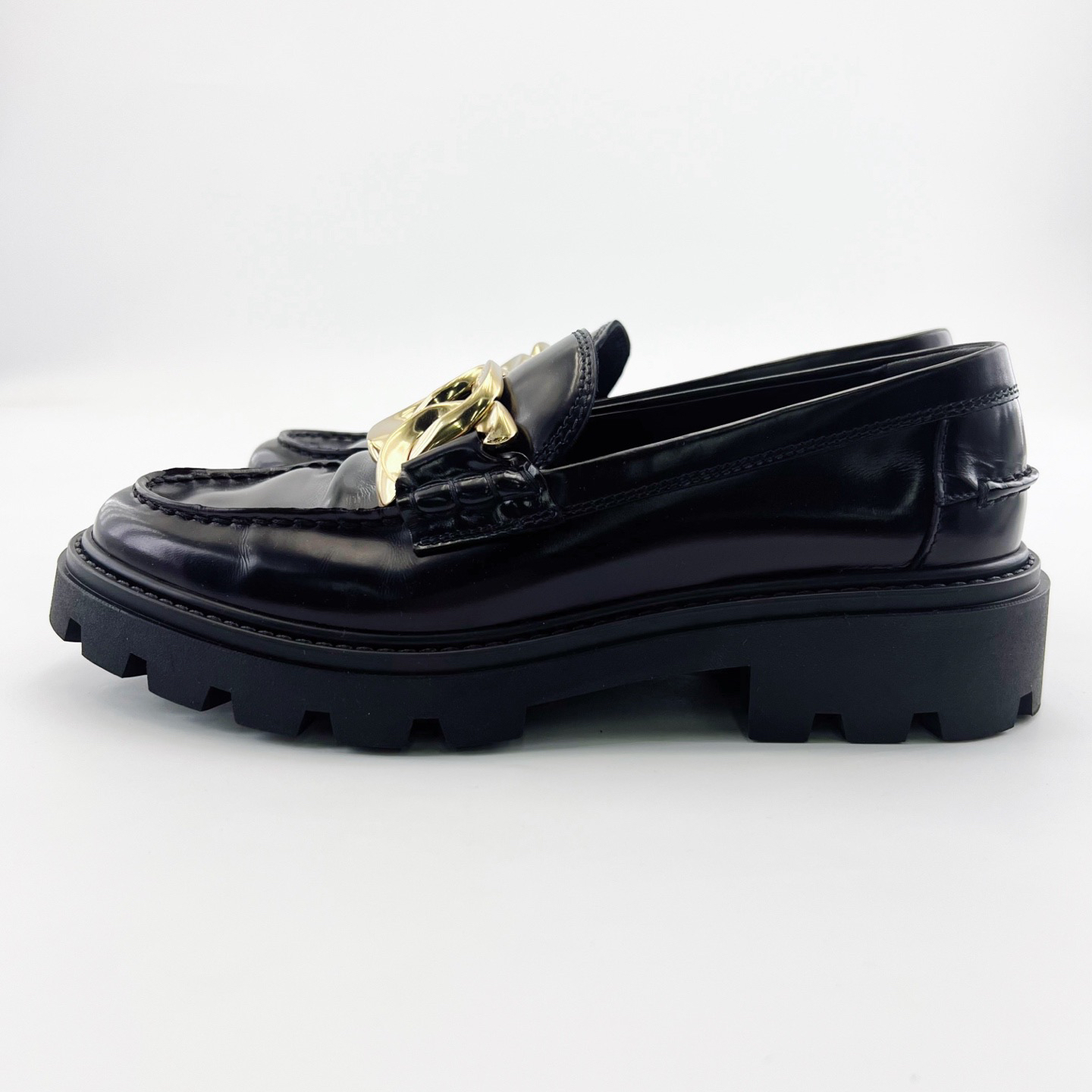 95新 TOD’S/托德斯 38.5码/黑色皮面低帮厚底乐福鞋/15392125